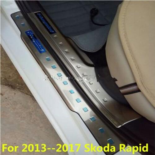 Stainless steel External door sill Internal Scuff Plate Car accessories For 2013--2017 Skoda Rapid