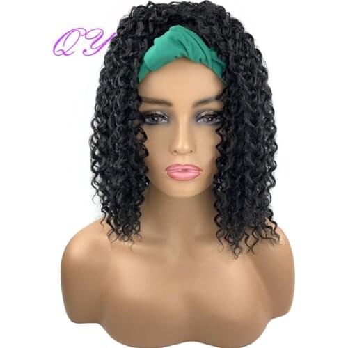 QY Hair Teal Headband Wig Hair Natural Culry Short Bob Wig With Synthetic Hair Temperature Fiber Hair For African woman