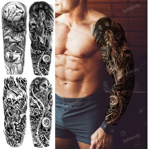 Temporary tattoos for men tattoo sticker black totem tiger wolf maori lion king sleeve tattoo large body art sexy arm shoulder