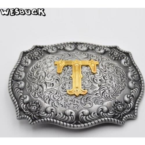 WesBuck Brand Belt Buckles Metal Letter Buckles Western Mens Womens Jeans Belt Buckle Wiht PU Belt