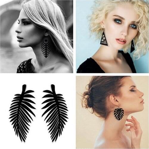 New Fashion Geometric Big Leaf Black Acrylic Drop Earrings For Women Pendientes Plant Leaves Long Dangle Earrings Punk Jewelry