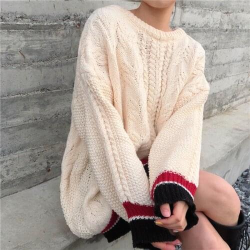 JSXDHK Chic Korean Plus Size Women Sweater Vintage Autumn Winter Contrast Color Striped Knitted Thick Twisted Loose Pullovers