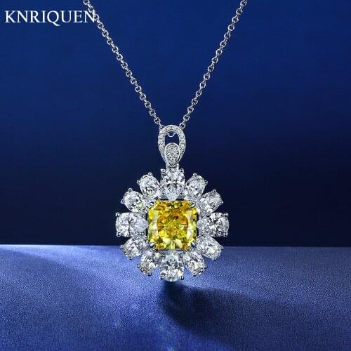 100% 925 Sterling Silver 10*10MM Aquamarine Topaz High Carbon Diamond Pendant Necklace for Women Luxury Wedding Party Jewelry