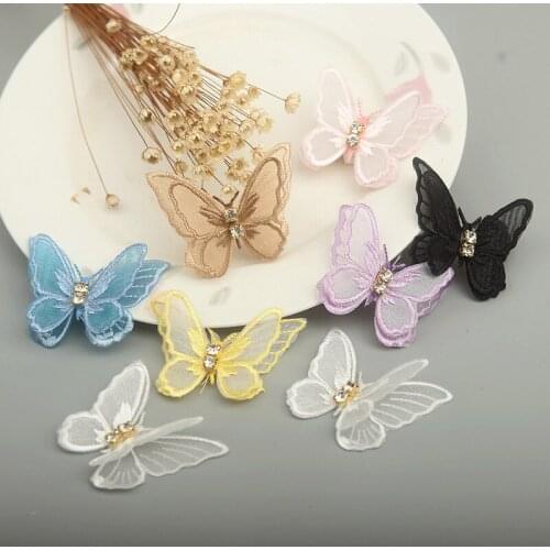 10 Pcs Vintage 3D Butterflies Lace Applique Crystal Beaded Patch Sew on / Glue on For Bridal Dress Wedding Headbands Earring