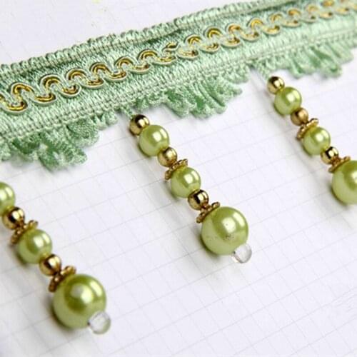 12M/lot Pearl Beads Curtain Lace Accessories Drapery Tassel Fringes Trim Ribbon DIY Sewing Sofa Valance Home Decor Fabrics