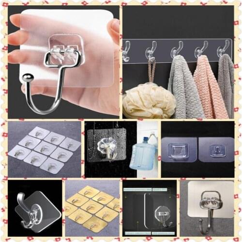 3/10pcs Wall Hook Strong Transparent Suction Cup Sucker Hanger Kitchen Bathroom Multi Use Adhesive Hook Door Traceless Organizer