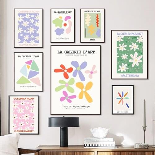 Abstract Color Block Flower Galerie Retro Wall Art Canvas Painting Nordic Posters And Prints Pictures For Living Room Home Decor