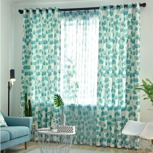 American Green Blue Leaf Curtains for Living Room Bedroom Rustic Vintage Window Tulle Curtain Ready Made