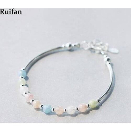 Ruifan Colorful Small Natural Morganite Wrist Bracelet 925 Sterling Silver Bracelets for Women Female Silver 925 Jewelry YBR009