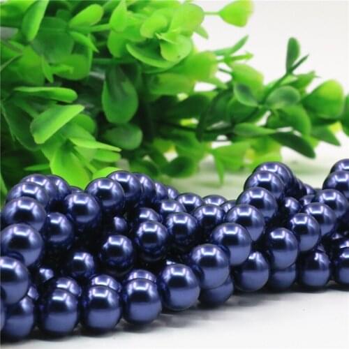 Blue Shell Simulated Pearl Round Beads 4mm 6mm 8mm10mm12mm Women Chain Strand DIY Necklaces/Bracelet Jewelry Loose Beads 15Inch