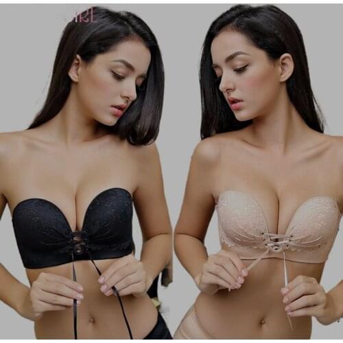 Elovegirl 2PCS Sexy Women Underwear Bralette Push Up Bra Wire Free Invisible Bra Top Strapless Underwear Non-slip Beauty Back Br
