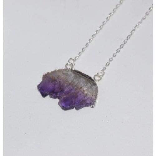 Natural Crystal Stone Geode Druzy Connector Chain Necklace Women 2020 Gold Bezel Slice Amethysts raw crystal purple quartz