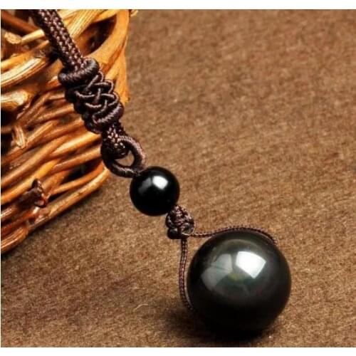 Natural Stone pendant Black Obsidian Rainbow Eye Bead Ball jewelry Stone Pendant Necklaces Transfer Lucky Love jewelry making