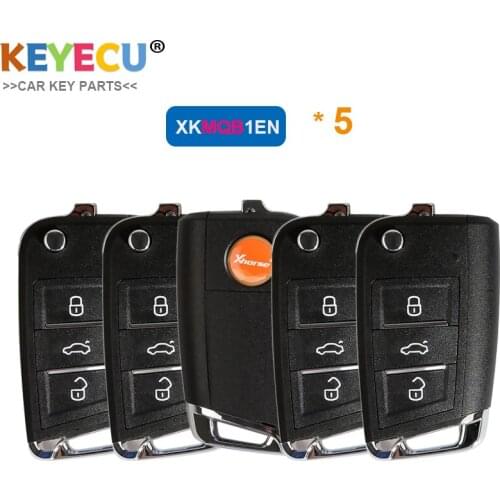 KEYECU 5PCS XHORSE English Version XKMQB1EN for VW MQB Style Wire Universal Remote Car Key - 3 Button - for VVDI Key Tool, VVDI2