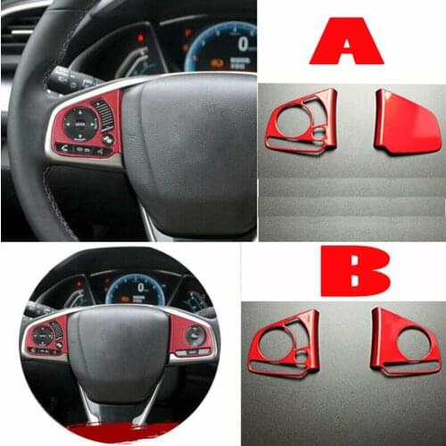 Fit For Honda Civic 10th 2016 2017 2018 2019 2020 ABS Red Steering Wheel Button Cover Trim 2PCS