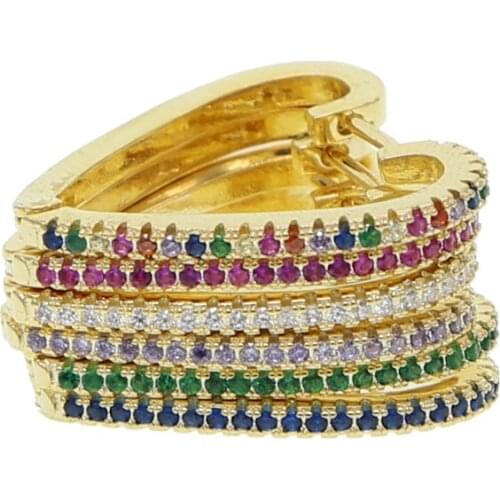 Colorful rainbow cz earrings heart shape Huggie hoop earring women Gold filled minimal delicate multi piercing European jewelry