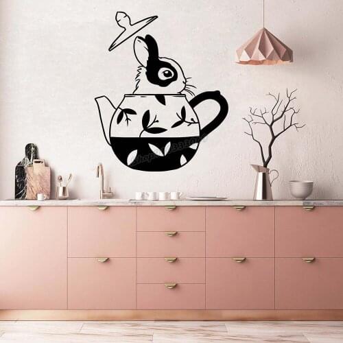 Rabbit Bunny Wall decal Hare Lapine teapot Wall Stickers for Kitchen Interior Decor Vinyl Decal Home Room Decor Wallpaper B173