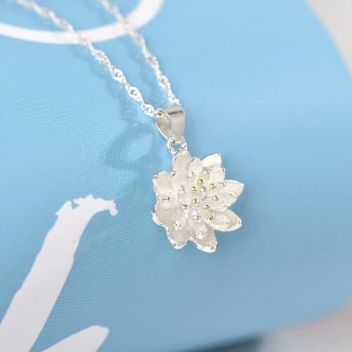 New Real Sterling 925 Silver pendants Necklace for women Classic lotus Pendant Necklace Silver Necklace Pendants Fine Jewelry