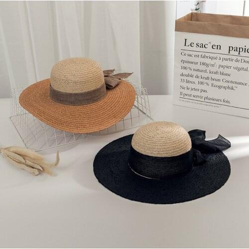 Summer Ladies Vacation Seaside Beach Travel Sunscreen Bow Beach Hat Foldable Color Matching Breathable Straw Hat