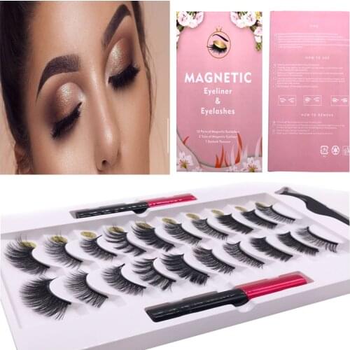 Mix 10 Pairs Magnetic Eyelashes Set Waterproof Magnet Eyeliner Long Lasting Natural Magnetic Lashes False Makeup Long Lasting