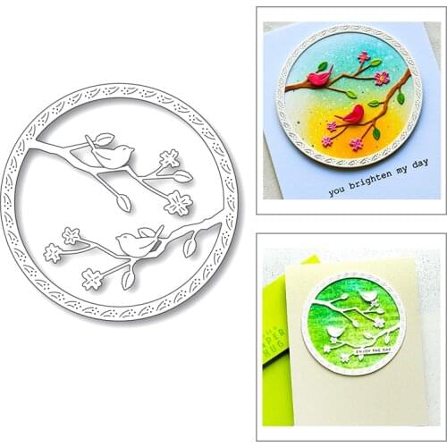 2020 New Round Frame Embossing and Branch Birdie Background Metal Cutting Dies For Making Greeting Card Scrapbooking No Stamps