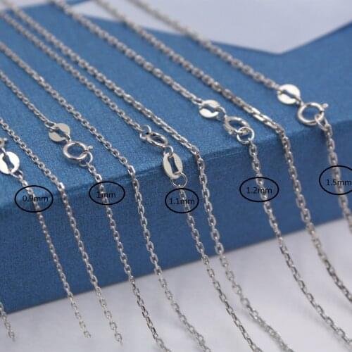 New Solid 18K White Gold Necklace Cable Link Chain Necklace 18 Inches Stamped Au750 For Women 0.9mm 1mm 1.1mm 1.2mm 1.5mm