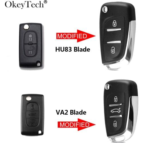 OkeyTech 2/3 Button Modified Filp Folding Remote Car Key Shell For Peugeot 207 307 407 408 308 For Citroen C4 C2 HU83/VA2 Blade