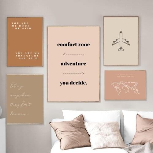 Travel Quotes Poster World Map Line Drawing Canvas Print Gallery Wall Art Pictures Modern Boho Painting Living Room Home Decor