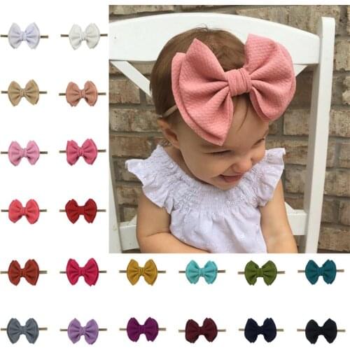 20Pcs Fashion Seersucker Waffle Bows With Elastic Skinny Headband Girls Baby Nylon Hairband Photography Props Hair Accessories