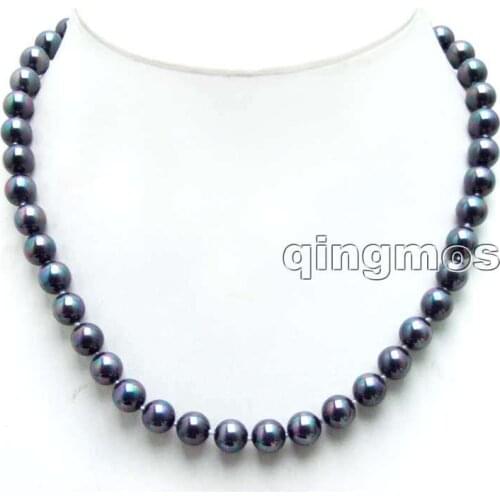 SALE 8mm Round High Quality Black Sea shell Pearl 17" necklace-nec6024 Wholesale/retail Free shipping