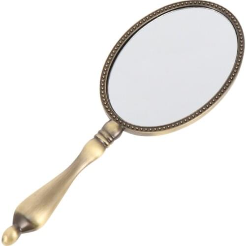 Retro Handheld Compact Mirror Portable Metal Makeup Mirror for Home Travel