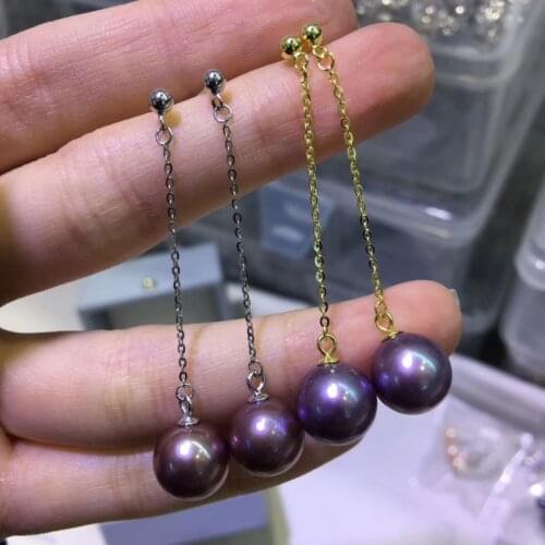 Sterling silver 10mm purple freshwater pearl dangle earring long style jewelry for women