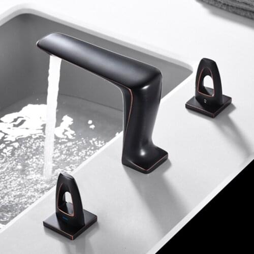 Gray or Oil Rubbed bronze three holes bathroom sink faucet all brass cold hot basin mixer faucet top quality bathroom faucet