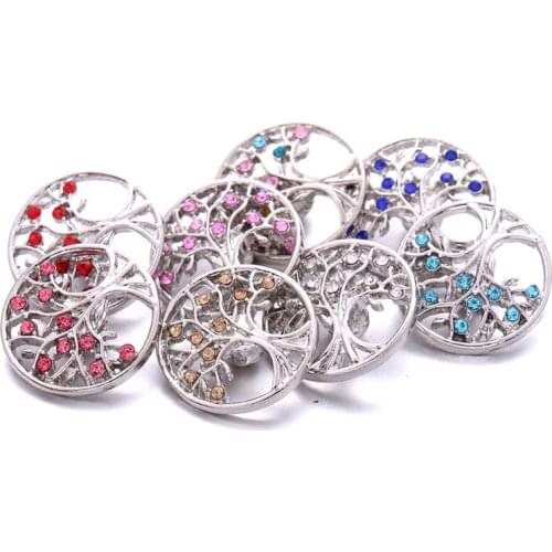 Rhinestone Hollow Tree 18mm Ginger Snap Button Jewelry Making DIY Snap Button Bracelet Necklace Jewelry for Women Gift