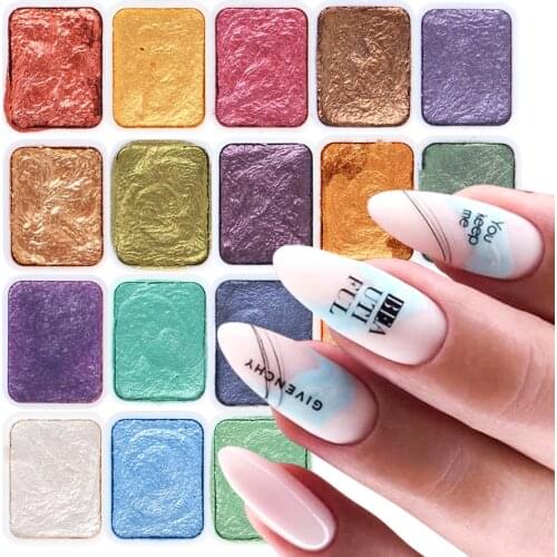 Solid Watercolor Paints Marble Nail Glitter Pigment Ombre Gradient Nail Art Design Powders Dust Manicure Accessories BE1915-Set