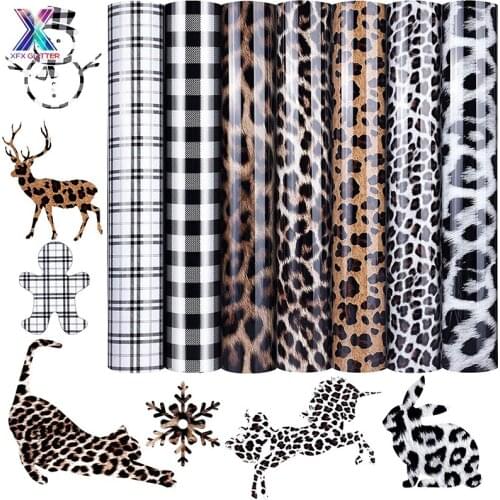 XFX HTV 7 Sheet Plaid Buffalo Plaid Iron-on Vinyl HTV Leopard Pattern Thermal Transfer Lettering Animal Print HTV for DIY TShirt