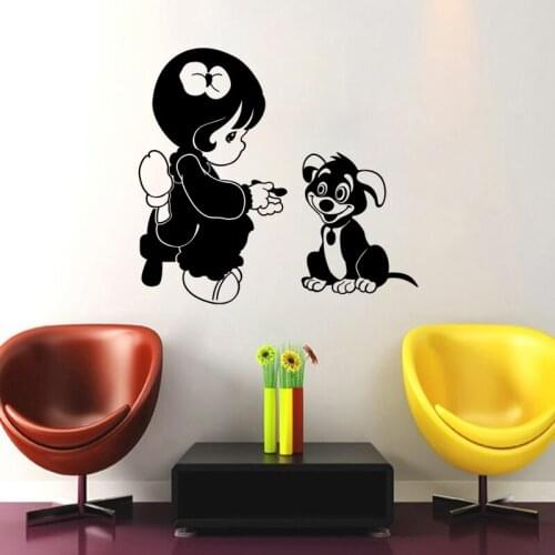 Funny Girl playing with dog Art Wall Sticker Childrens room Home Decoration Vinyl DIY Removable Wallpaper JG3437