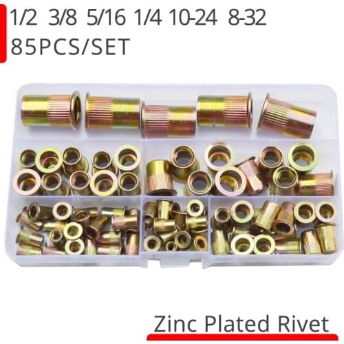 Rivet Nut Metric Threaded Rivnut Nutsert Insert Rivetnut Carbon Steel Zinc Plated Assortment Kit Set 1/2 3/8 5/16 1/4 10-24 8-32