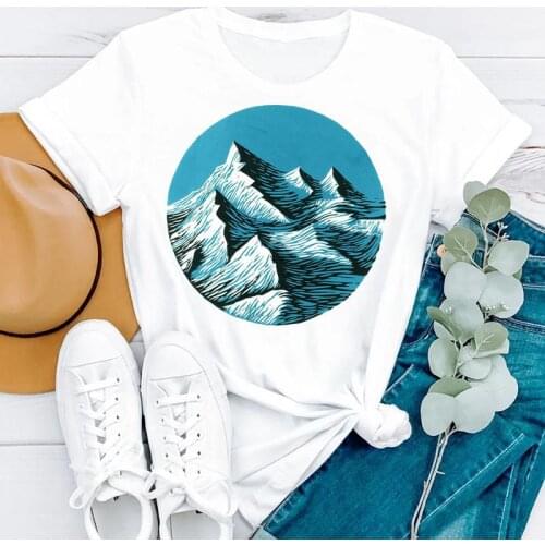 Summer Mountain Painting Travel 2021 Cartoon Short Sleeve Women Fashion Clothes Print Tshirt Female Tee Top Graphic T-shirt