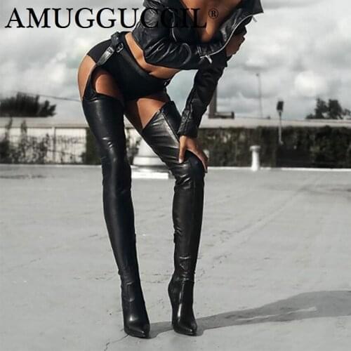 2020 New Plus Big Size 35-47 Black Zip Buckle Fashion Sexy Thigh High Heel Over The Knee Autumn Spring Ladies Women Boot X1788