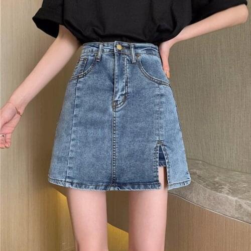 Woman Jeans Pants Summer Denim Skirt Culottes For Women High Waist A- Line Skirt Pantalones Vaqueros Mujer