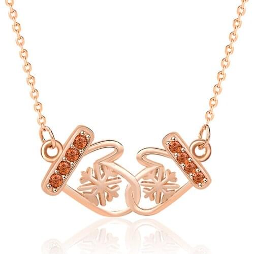 S925 Sterling Silver Snowflake Glove Necklace Female Korean Rose Gold Clavicle Necklace Christmas Gift