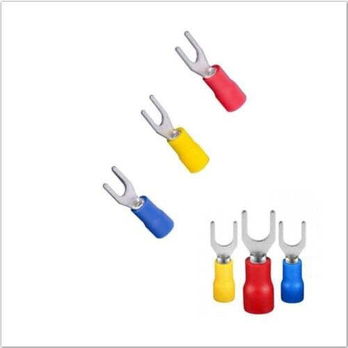 100Pcs fork cable wire connector wire crimping terminal SV1.25-3 SV1.25-4 SV2-3 pre-insulated terminal red blue