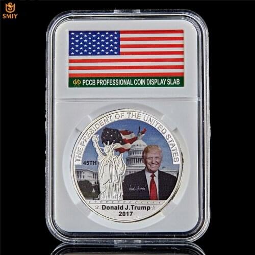 US 45th President Gold/Silver Coin USA Donald Trump White House Statue of Liberty Challenge Commemorative Coin W/PCCB Box