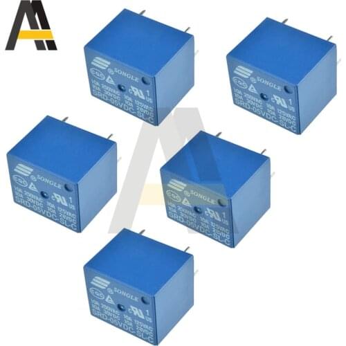 5pcs/Lot 5V DC 10A Power Relay SRD-05VDC-SL-C PCB Type T73-5V 5 Feet SRD-5VDC-SL-C DIP-5 5 Pin Type