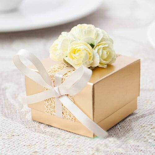 50pcs lot Gold Paper Anniversary Birthday Party chocolate package Wedding marriage Engagement Favors gifts candy box for guests