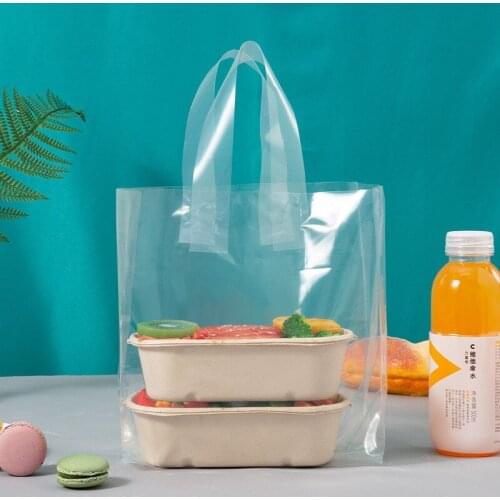 50Pcs Transparant Takeaway Verpakking Catering Supermarkt Winkelen Voedsel Fruit Plastic Draagbare Hand Tassen