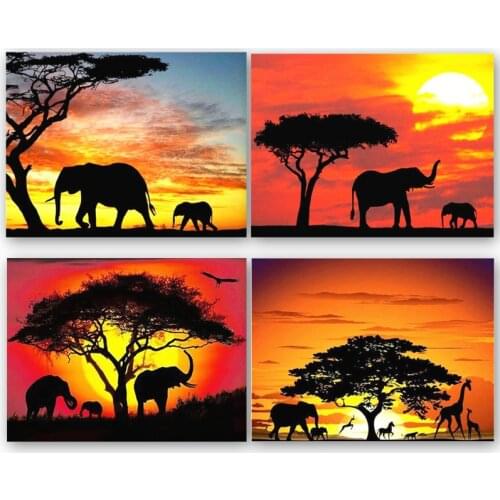Diamond Painting Full Square/Round Elephant Sunset 5d Diamond Embroidery Animal Rhinestones 5d Diy Home Decor