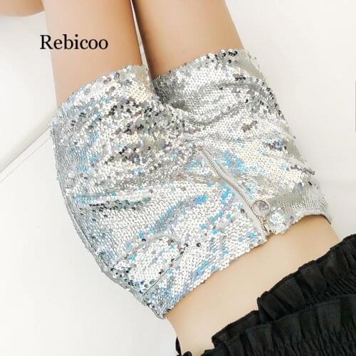 Bling Sexy Women Sequin Shorts High Waist O-Ring Zip Bodycon Shorts Feminino Skinny Party Club Festival Raves Pole Dance Shorts