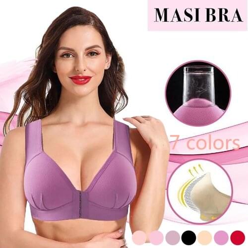 Plus Sizes Bra Front Closure Gathers Seamless Stretch Bras Women Wire Free Underwear BH Sexy One-Piece Solid Bralette Vest Top